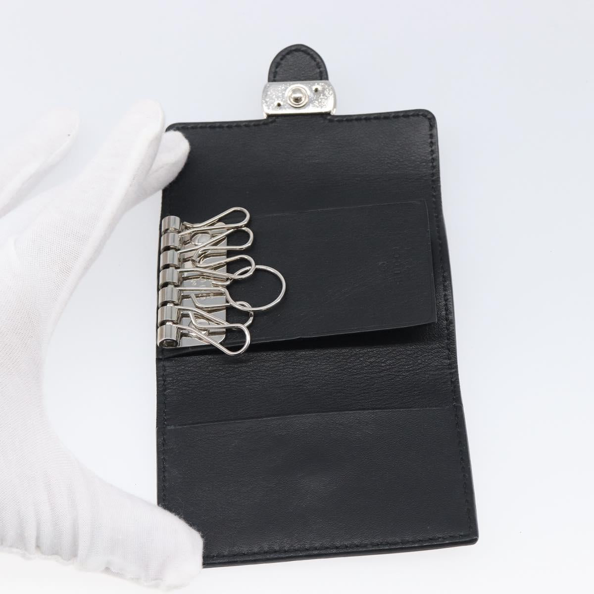 GUCCI Key Case Leather Black Silver Auth bs36907