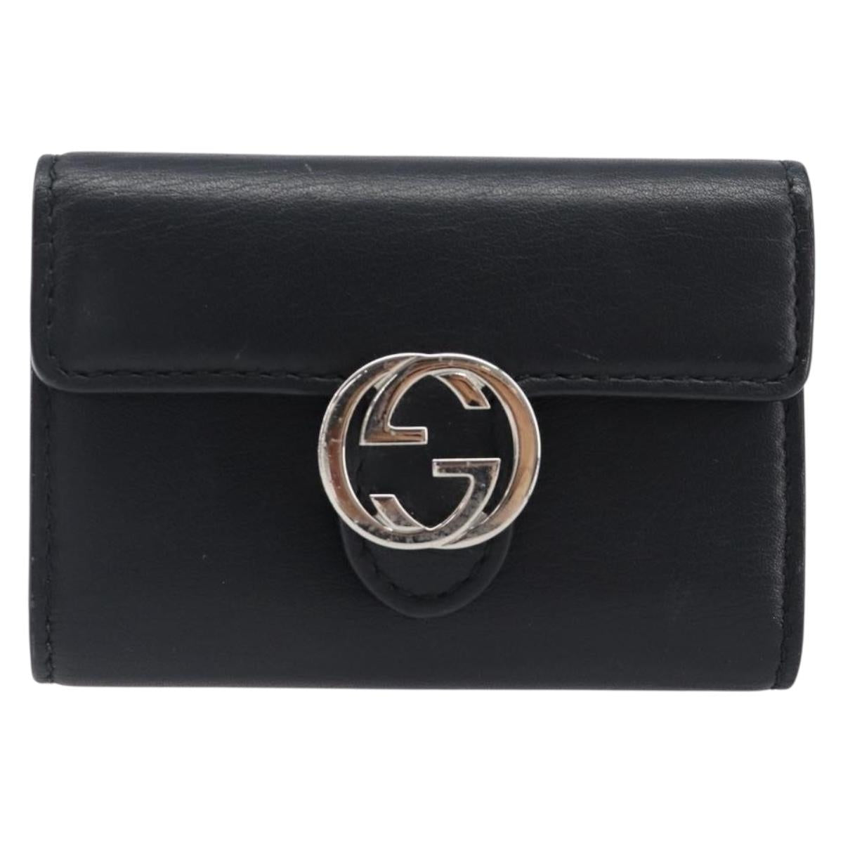 GUCCI Key Case Leather Black Silver Auth bs36907