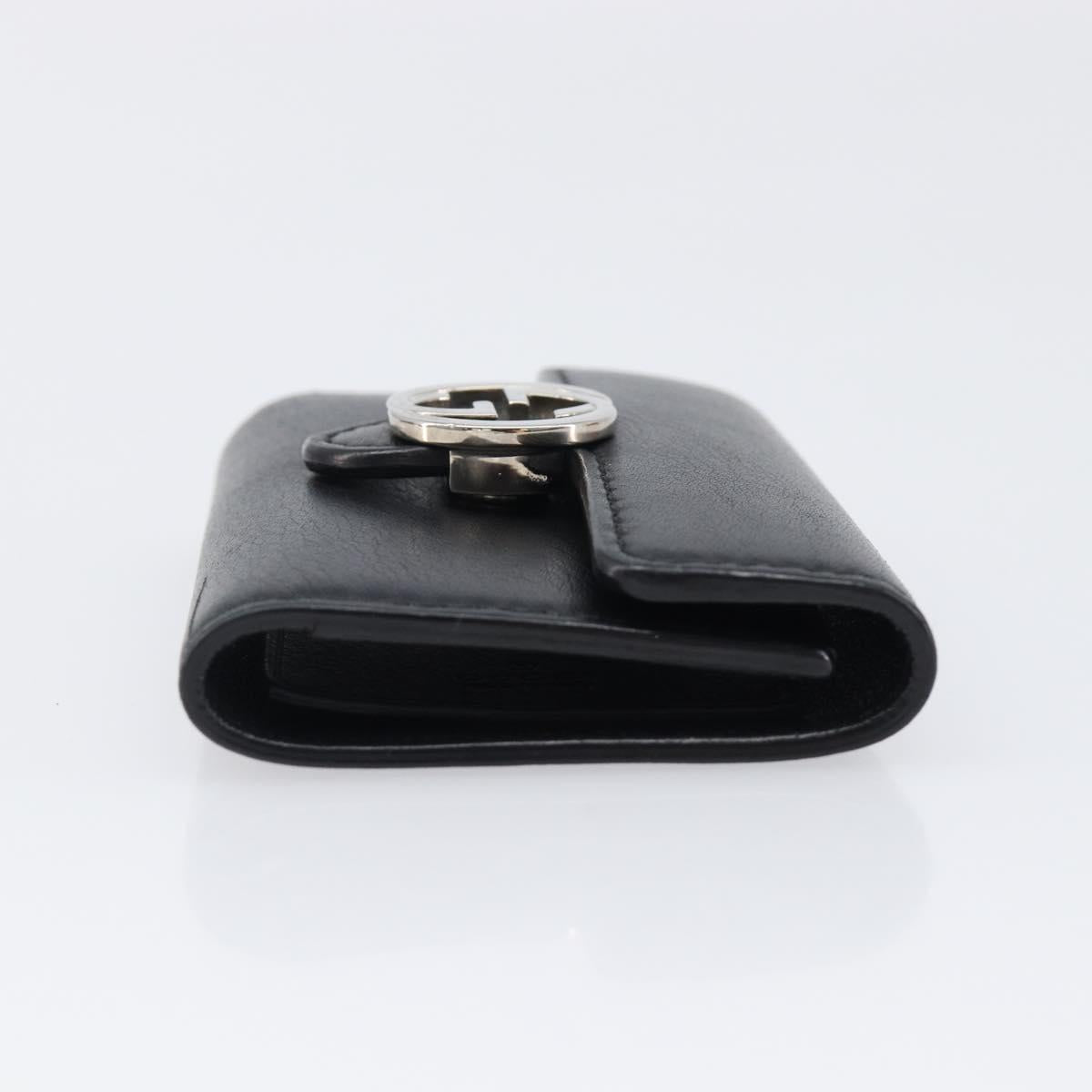 GUCCI Key Case Leather Black Silver Auth bs36907