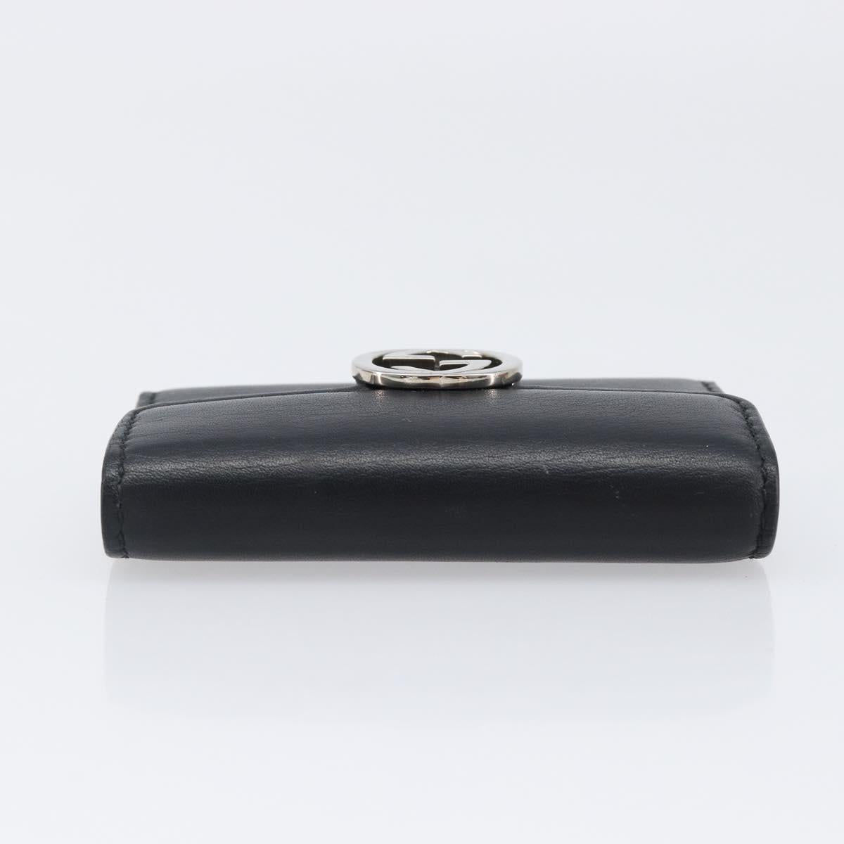 GUCCI Key Case Leather Black Silver Auth bs36907
