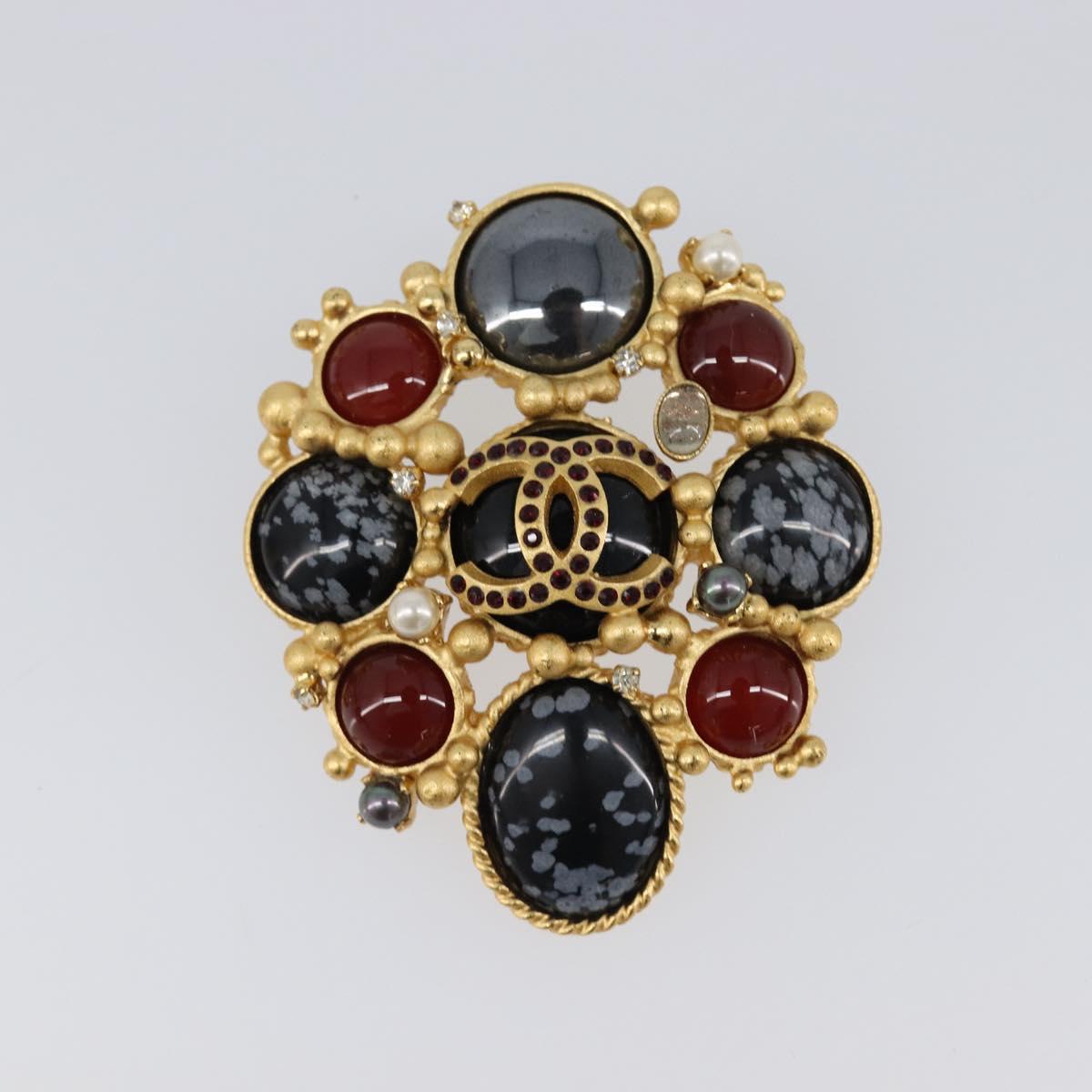 CHANEL Brooch Metal Gold CC Auth bs36908M