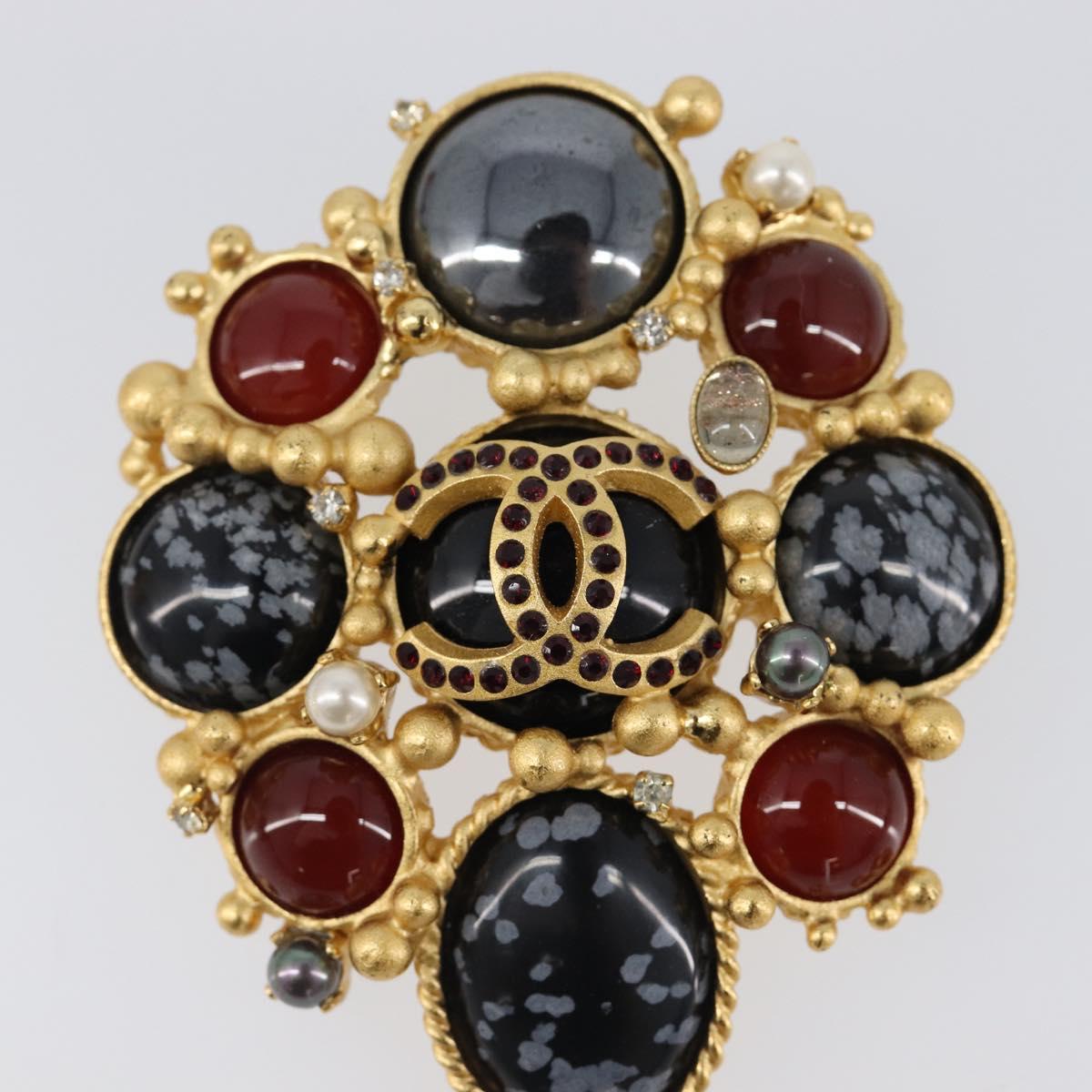 CHANEL Brooch Metal Gold CC Auth bs36908M