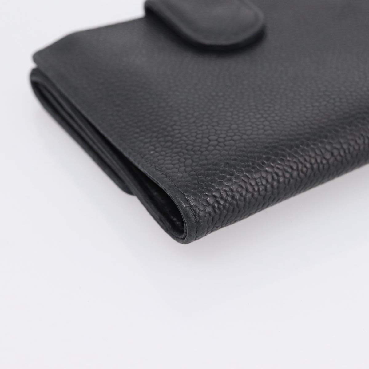 CHANEL COCO Mark Bifold Wallet Caviar Skin Black Gold CC Auth bs36909