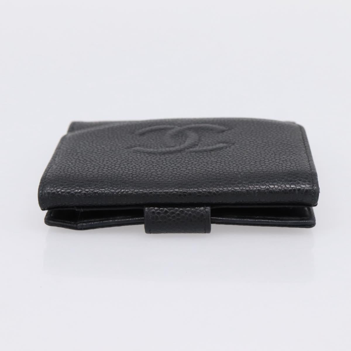 CHANEL COCO Mark Bifold Wallet Caviar Skin Black Gold CC Auth bs36909