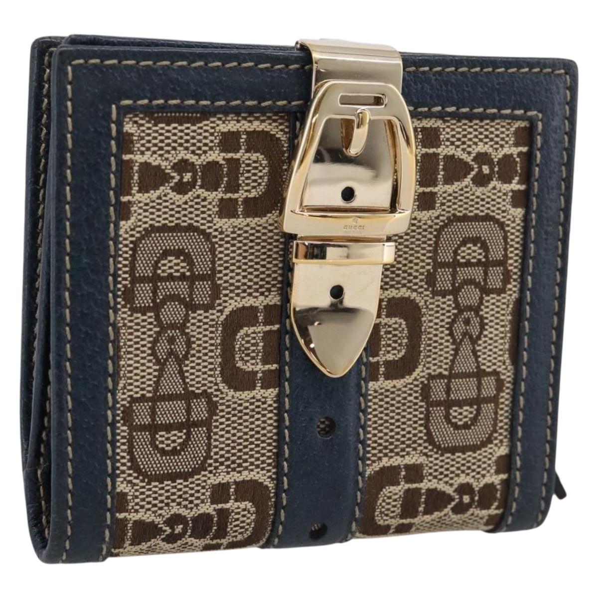 GUCCI Bifold Wallet Canvas Beige Gold Auth bs36910A