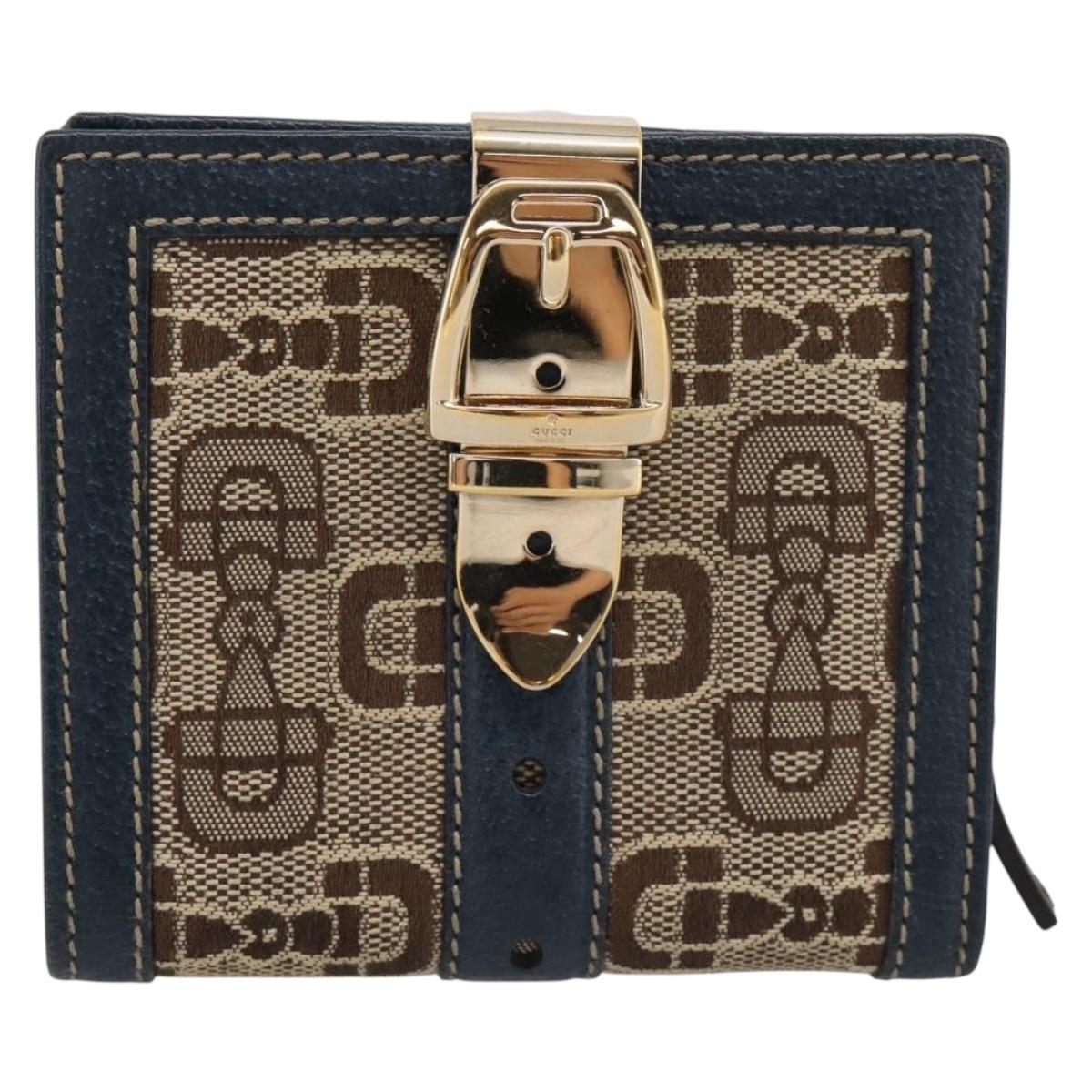 GUCCI Bifold Wallet Canvas Beige Gold Auth bs36910A