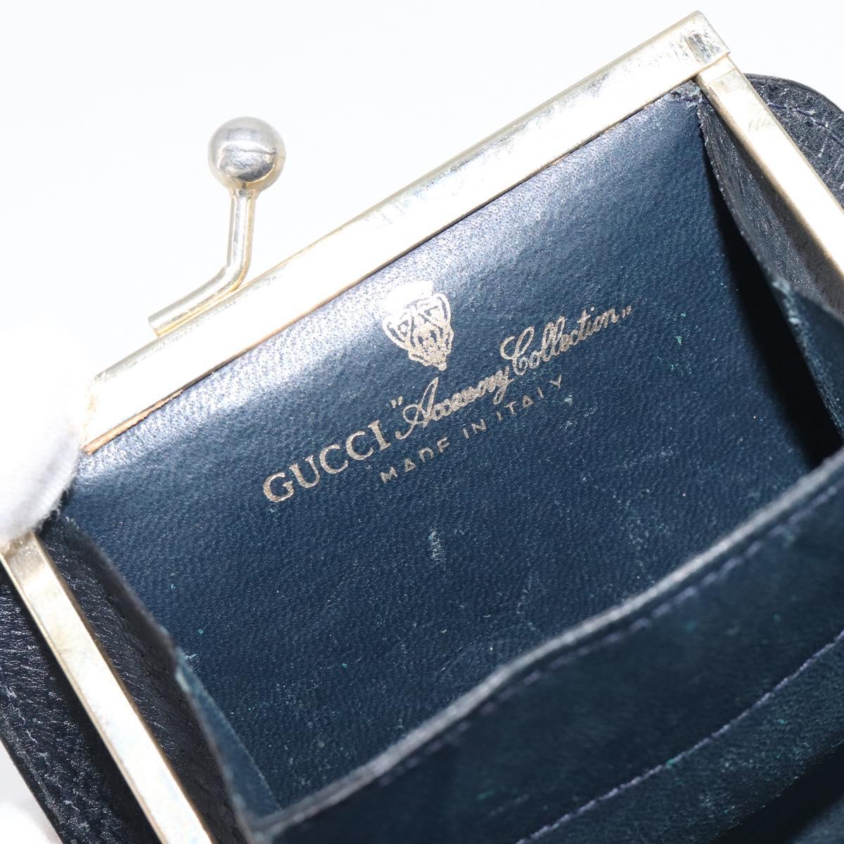 GUCCI GG Supreme Sherry Line Coin Purse PVC Gold Navy Auth bs36912
