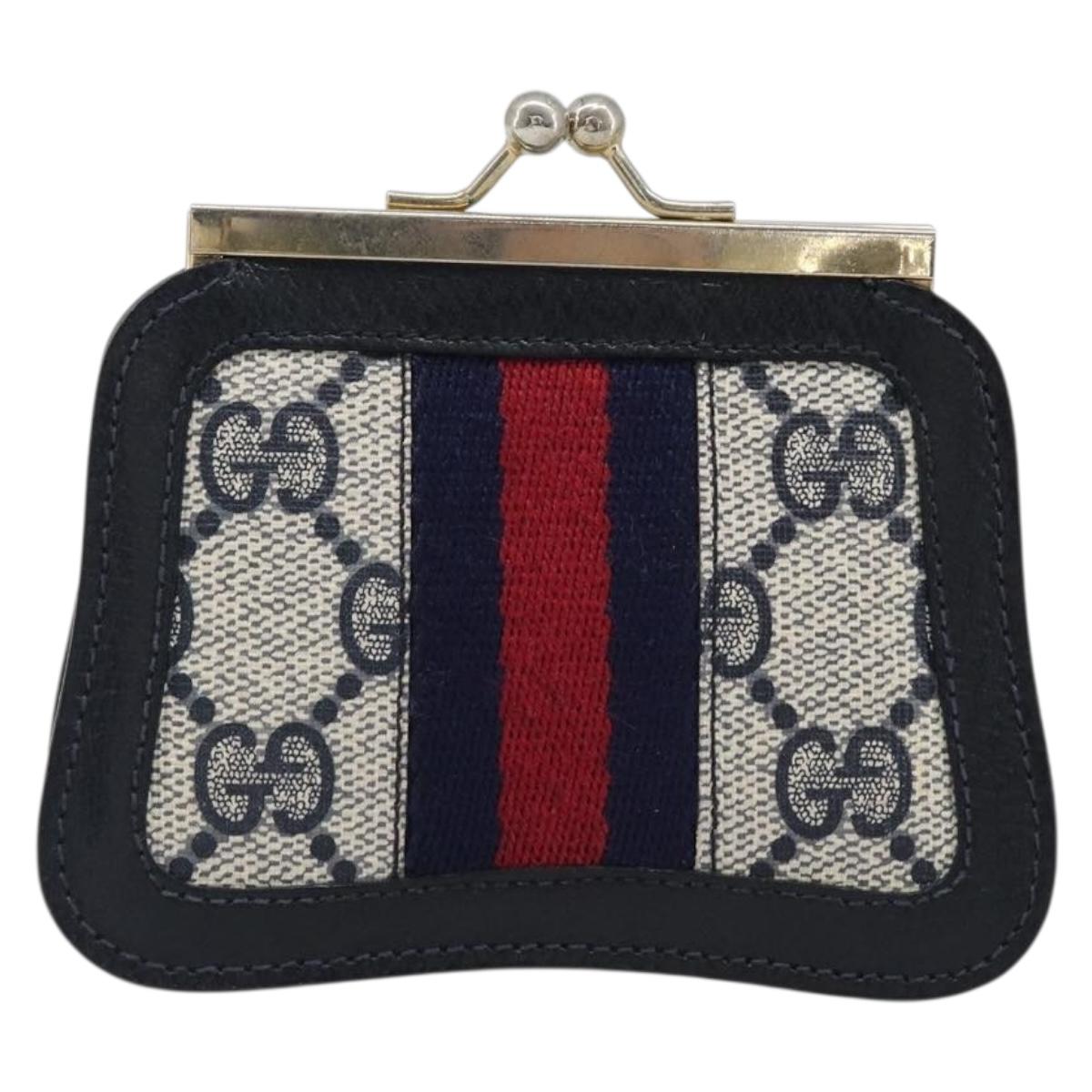 GUCCI GG Supreme Sherry Line Coin Purse PVC Gold Navy Auth bs36912