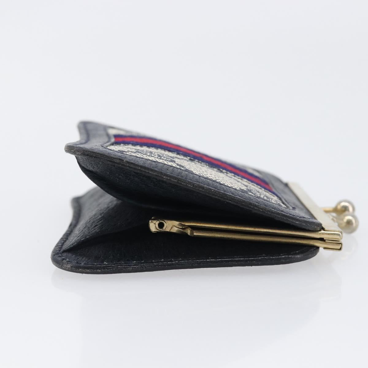 GUCCI GG Supreme Sherry Line Coin Purse PVC Gold Navy Auth bs36912