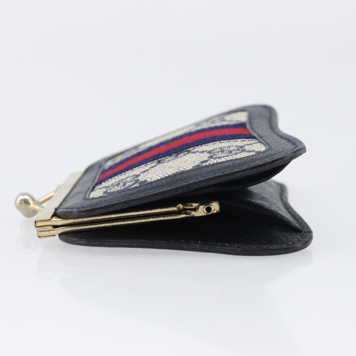 GUCCI GG Supreme Sherry Line Coin Purse PVC Gold Navy Auth bs36912