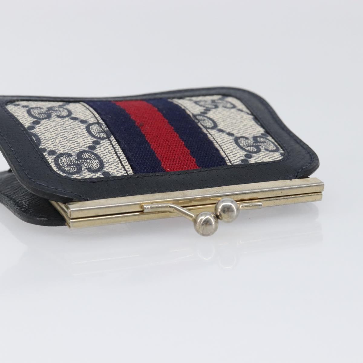 GUCCI GG Supreme Sherry Line Coin Purse PVC Gold Navy Auth bs36912