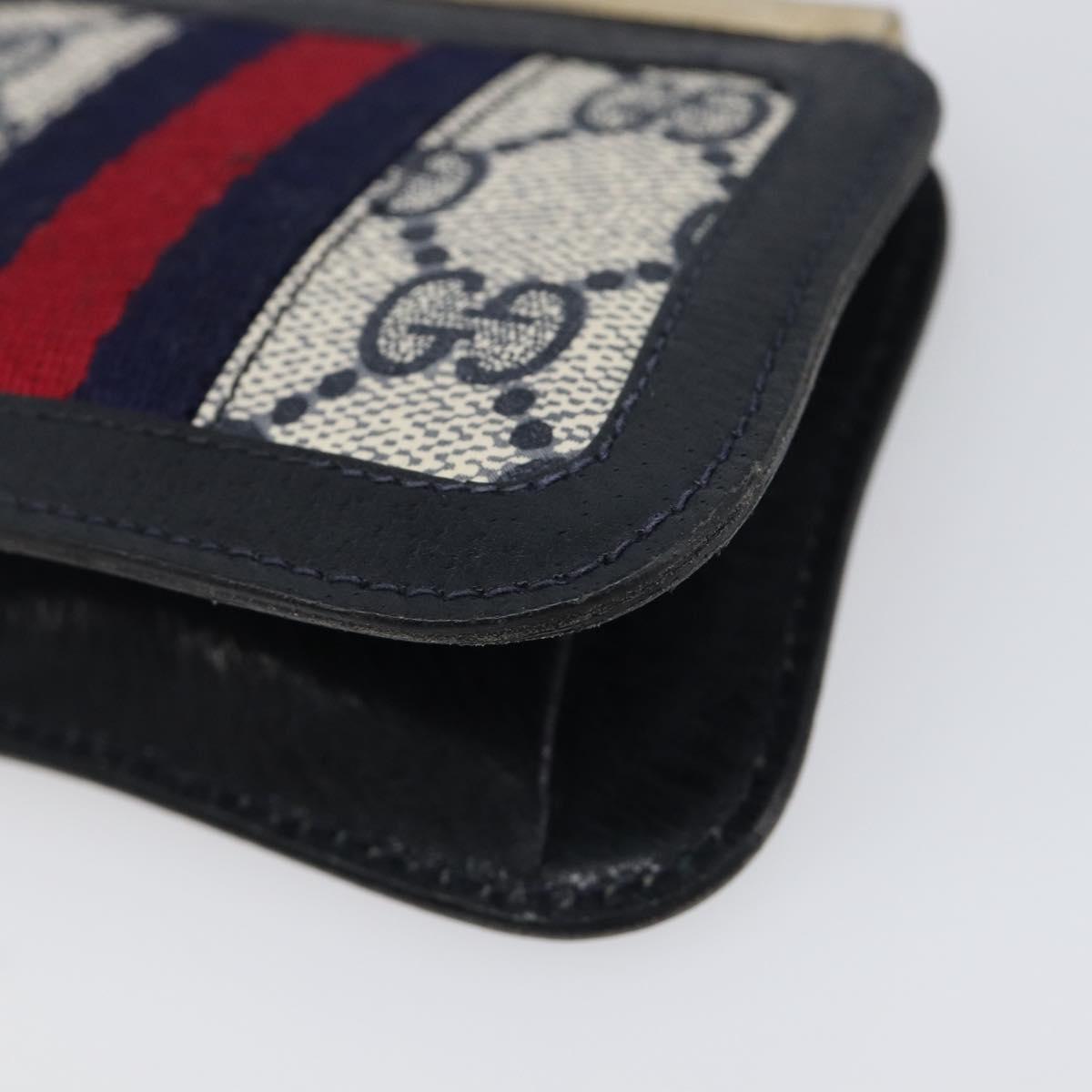 GUCCI GG Supreme Sherry Line Coin Purse PVC Gold Navy Auth bs36912