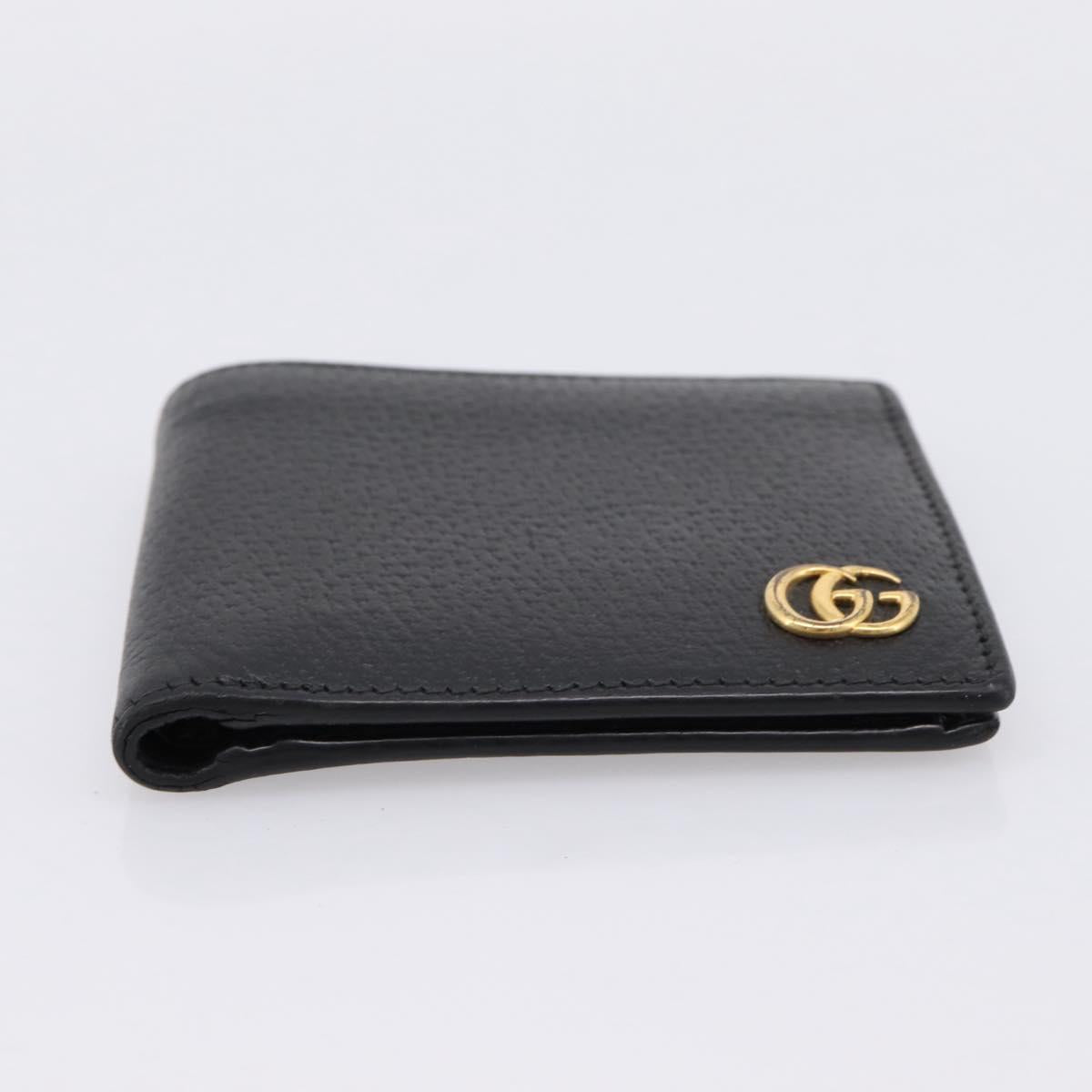 GUCCI GG Marmont Bifold Wallet Leather Black Gold 428725 Auth bs36915
