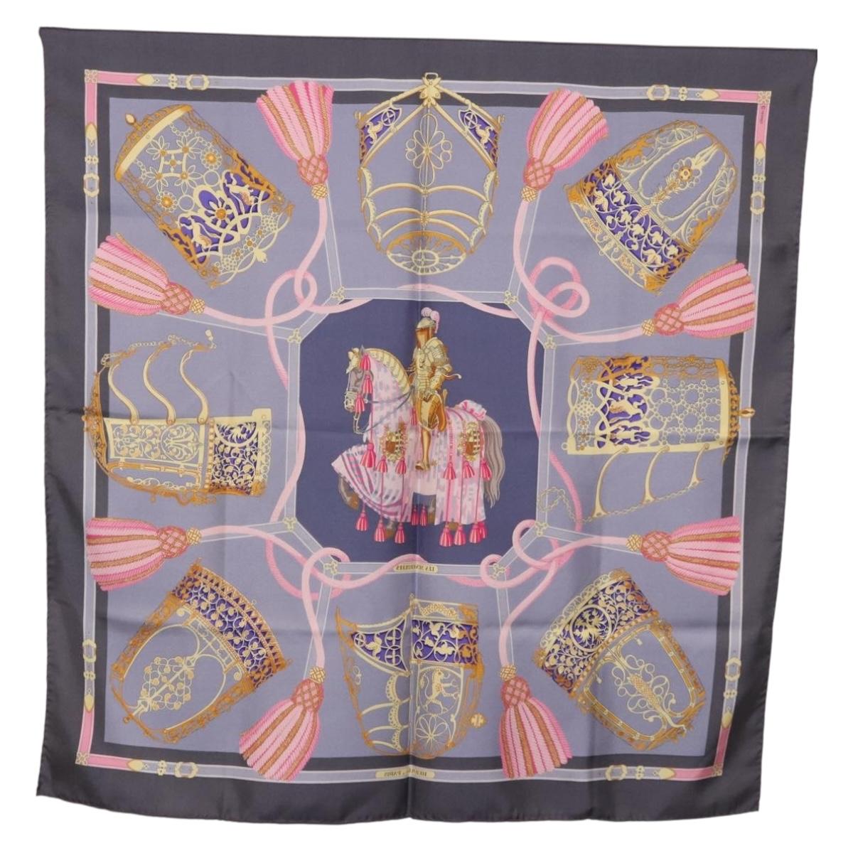 HERMES Carre 90 Scarf ""LES MU SEROLLES"" Silk Light Blue Auth bs36919
