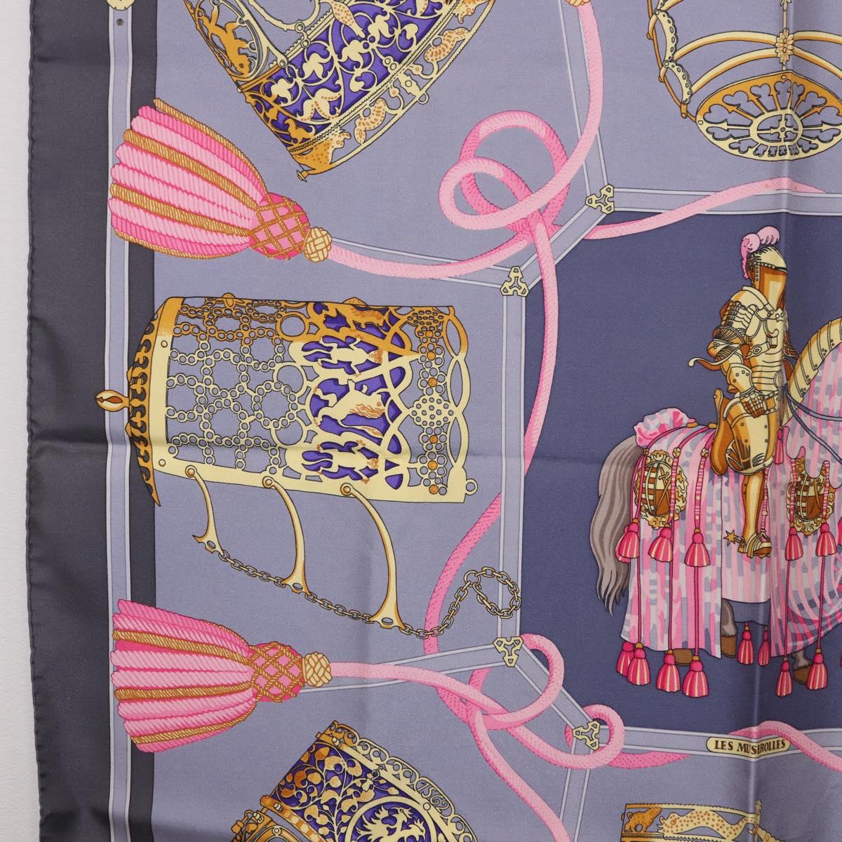 HERMES Carre 90 Scarf ""LES MU SEROLLES"" Silk Light Blue Auth bs36919