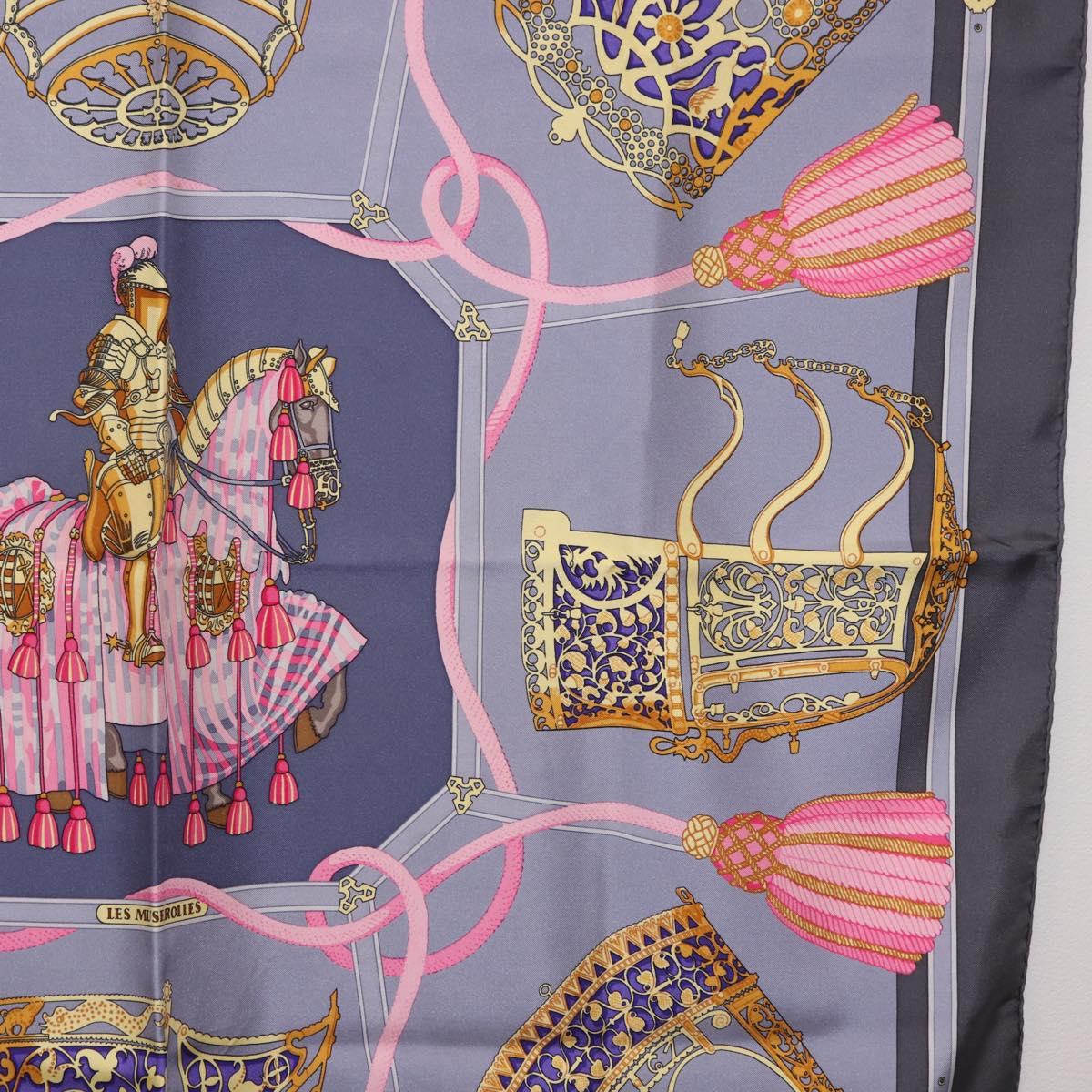 HERMES Carre 90 Scarf ""LES MU SEROLLES"" Silk Light Blue Auth bs36919