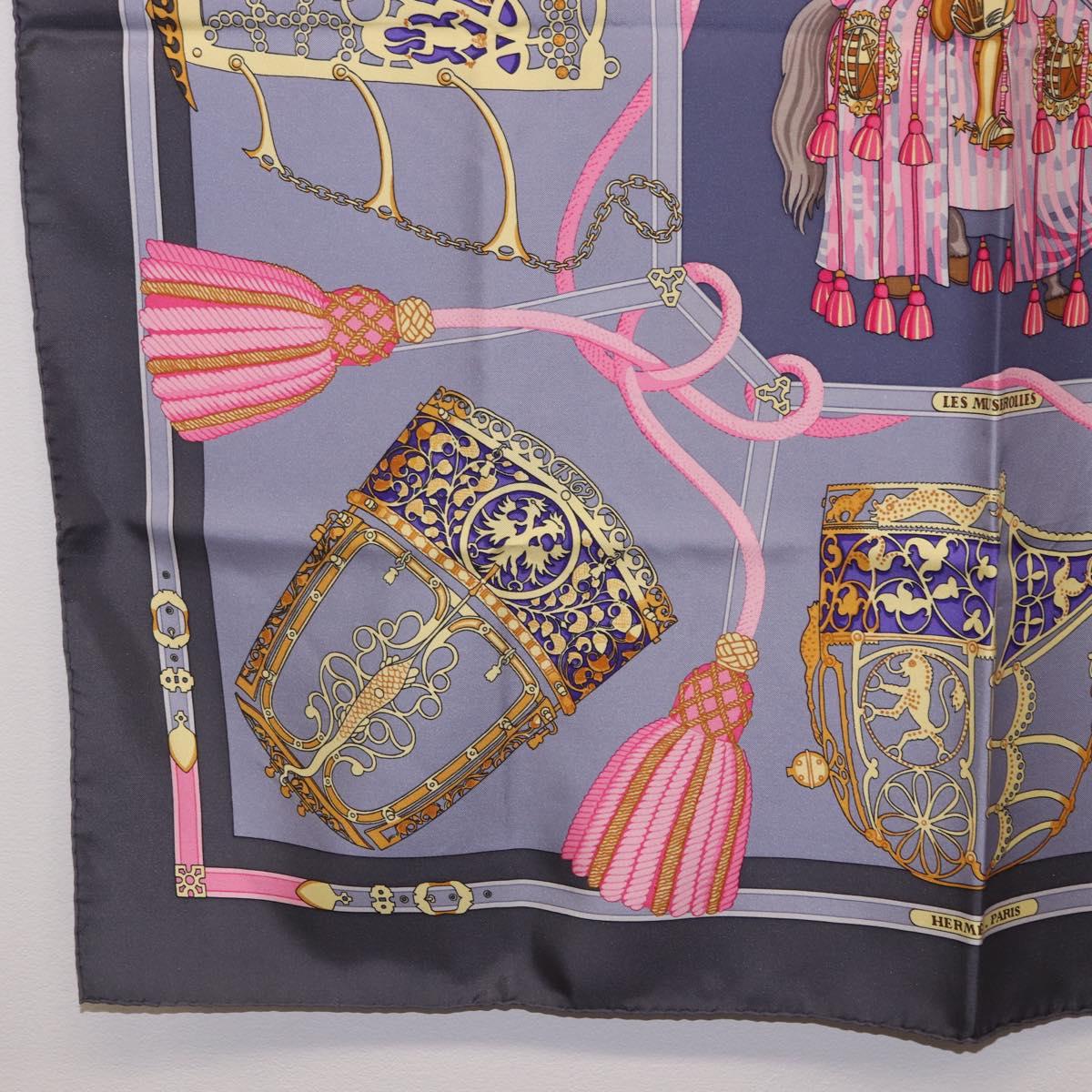 HERMES Carre 90 Scarf ""LES MU SEROLLES"" Silk Light Blue Auth bs36919