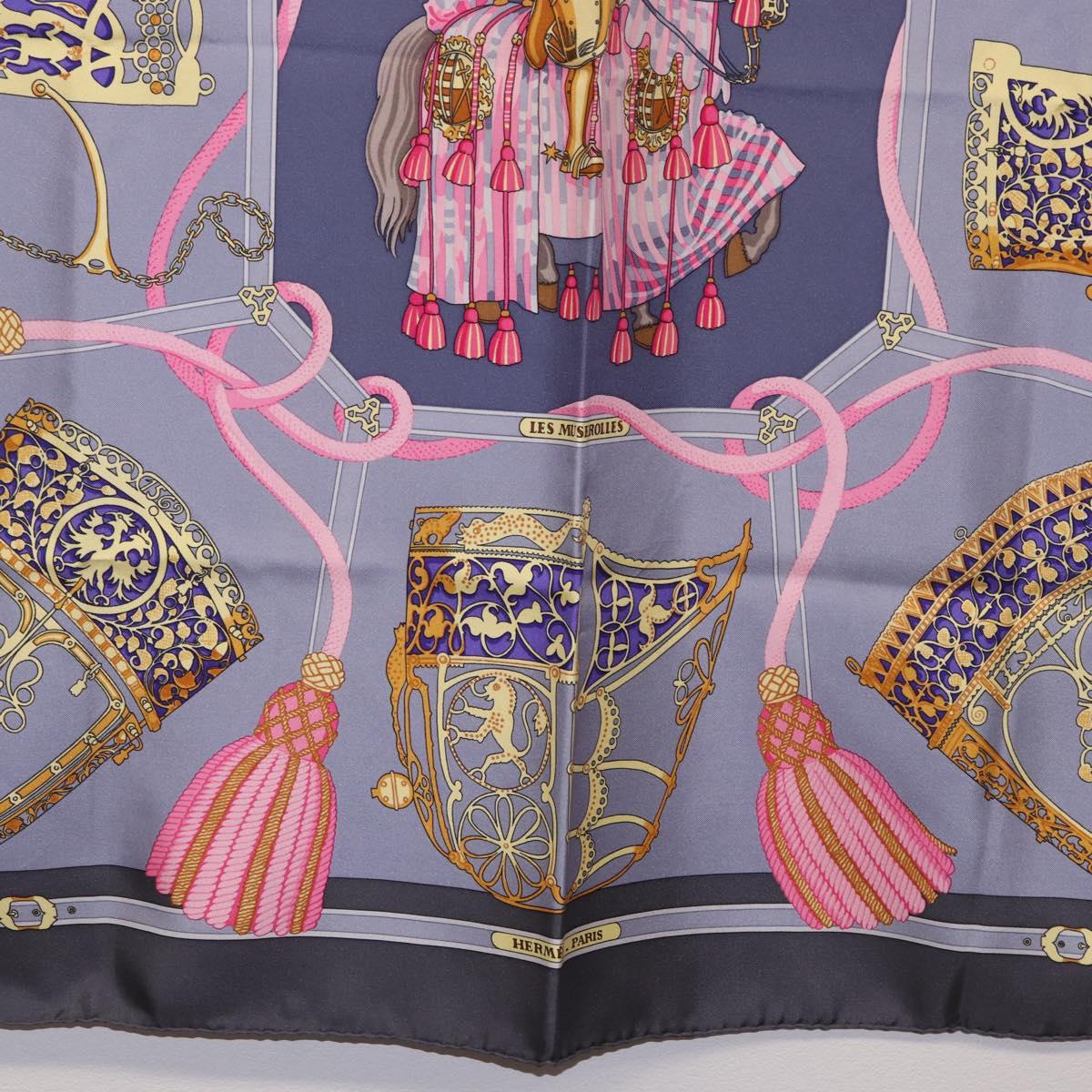 HERMES Carre 90 Scarf ""LES MU SEROLLES"" Silk Light Blue Auth bs36919