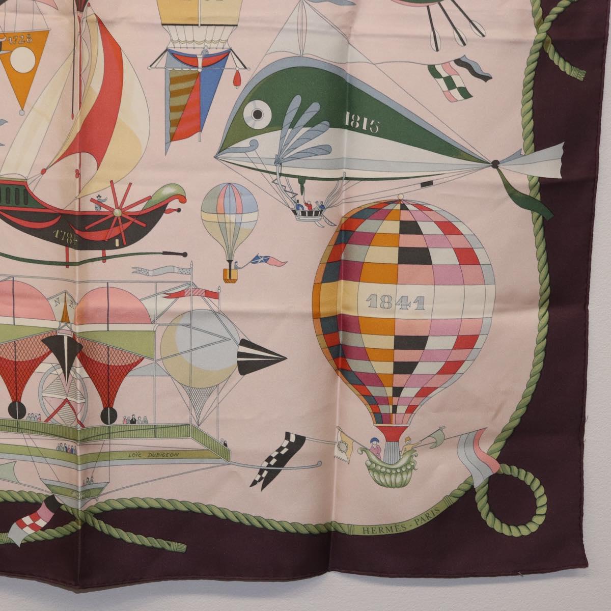 HERMES Carre 90 Scarf ""LES FOLIES DU CIEL"" Silk Pink Auth bs36920