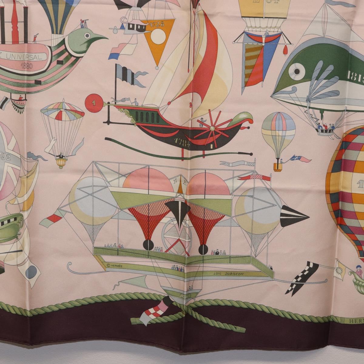 HERMES Carre 90 Scarf ""LES FOLIES DU CIEL"" Silk Pink Auth bs36920