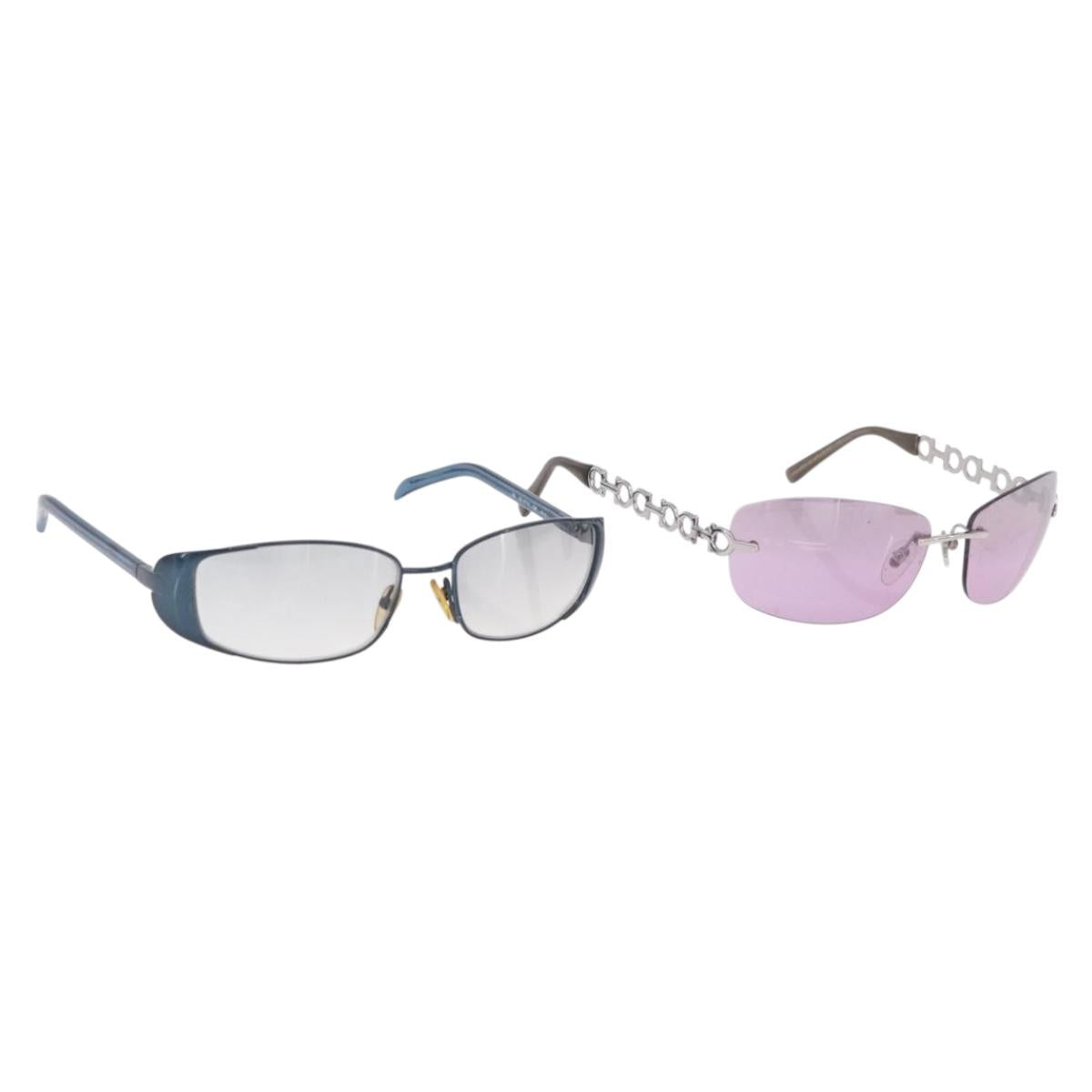 GUCCI Salvatore Ferragamo Sunglasses Metal 2 Set Purple Blue Auth bs36922