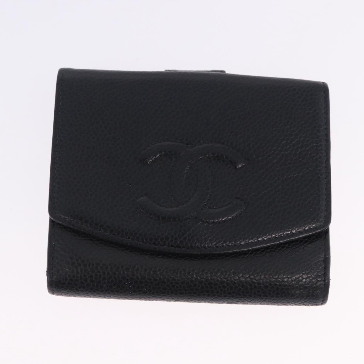 CHANEL Wallet Leather 3 Set Black CC Auth bs36923