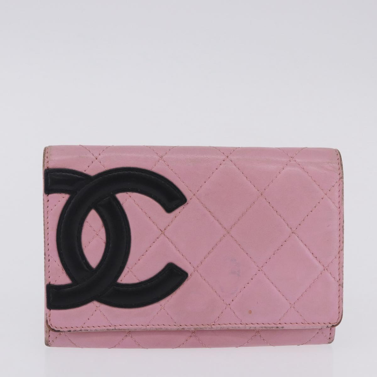 CHANEL Wallet Leather 2 Set Black Pink CC Auth bs36924