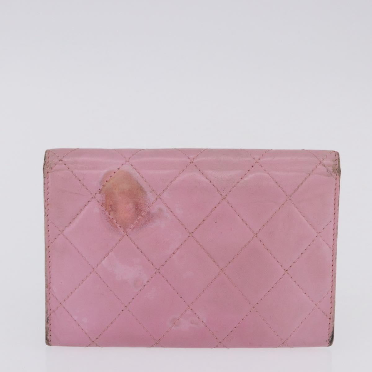 CHANEL Wallet Leather 2 Set Black Pink CC Auth bs36924