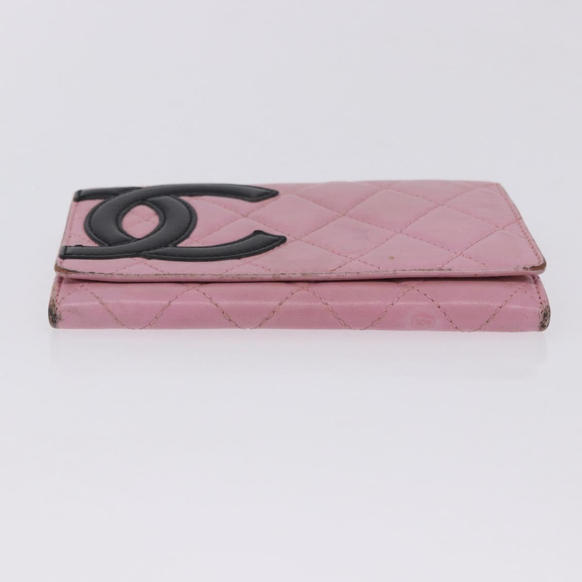 CHANEL Wallet Leather 2 Set Black Pink CC Auth bs36924