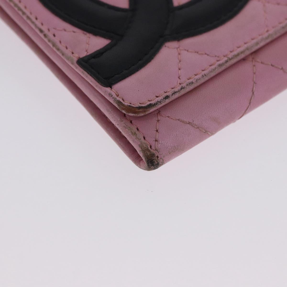 CHANEL Wallet Leather 2 Set Black Pink CC Auth bs36924