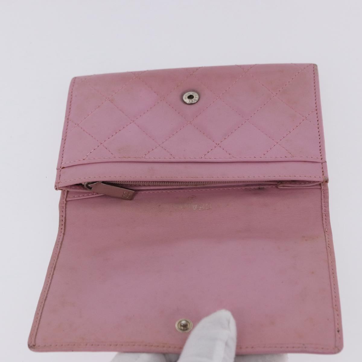 CHANEL Wallet Leather 2 Set Black Pink CC Auth bs36924