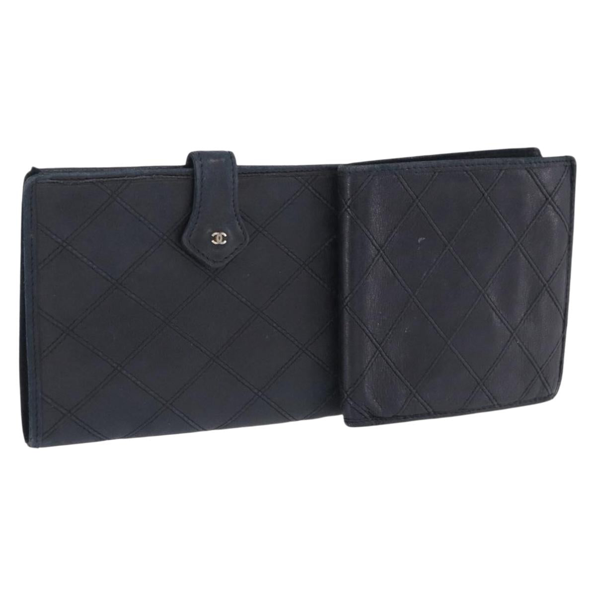 CHANEL Wallet Leather 2 Set Black CC Auth bs36925