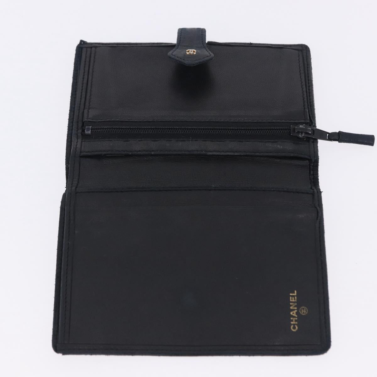 CHANEL Wallet Leather 2 Set Black CC Auth bs36925