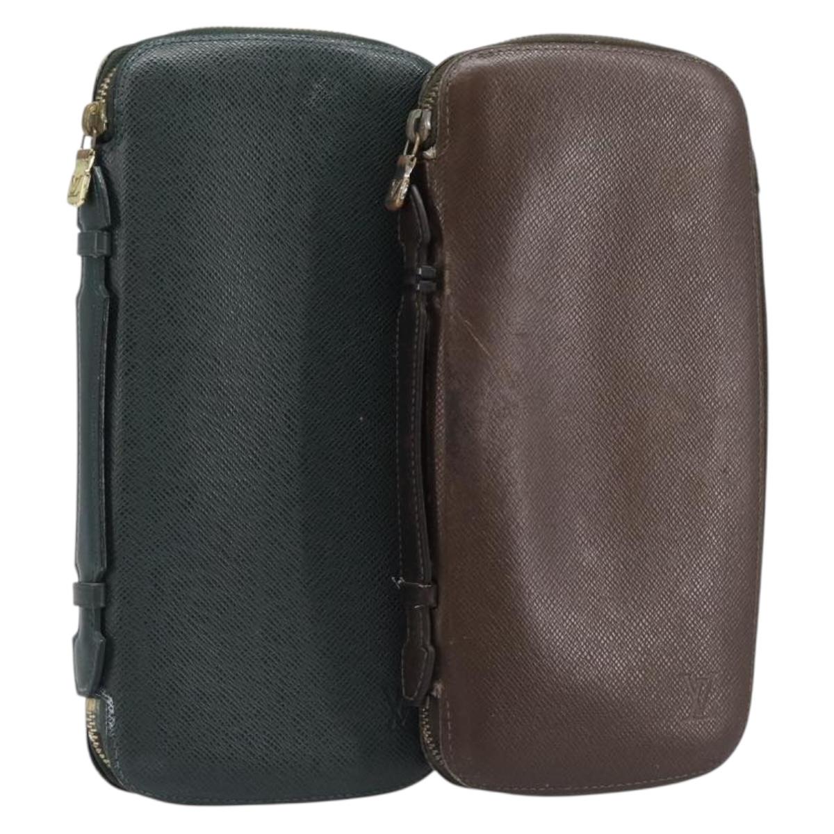LOUIS VUITTON Taiga Organizer Atoll Travel Case 2 Set Brown Epicea Auth bs36926