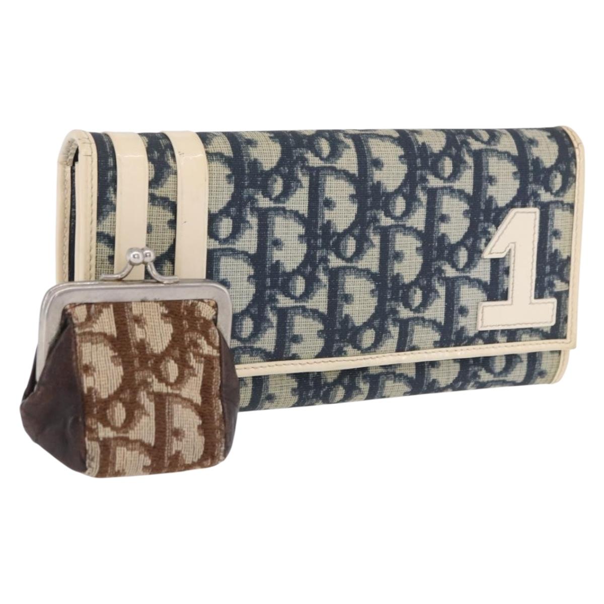 Christian Dior Trotter Canvas Wallet PVC 2 Set Navy Brown Auth bs36928