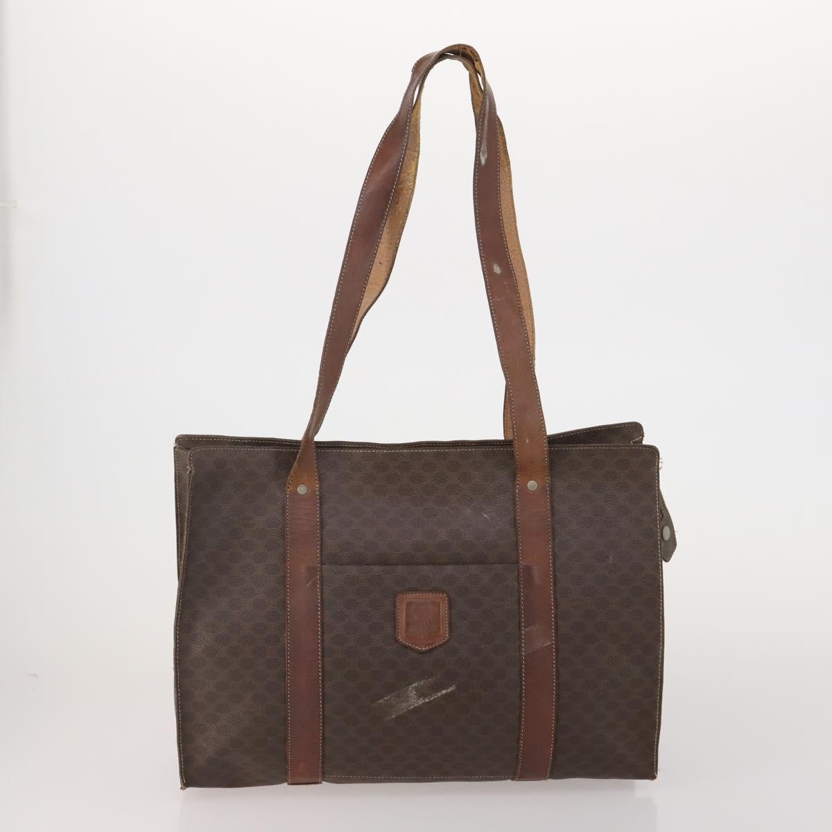 CELINE Macadam Canvas Shoulder Bag PVC Leather 3 Set Brown Auth bs36930