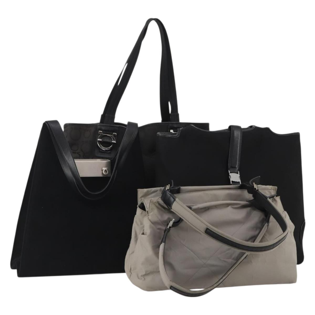 Salvatore Ferragamo Shoulder Bag Nylon Canvas Felt 4 Set Black Auth bs36931