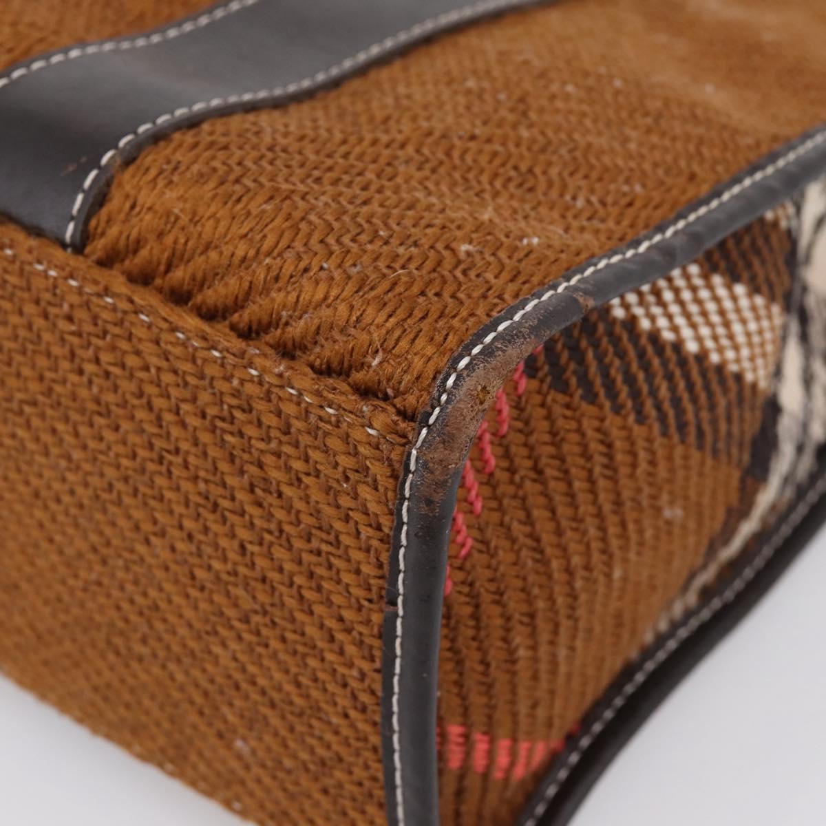 BURBERRY Nova Check Blue Label Hand Bag Wool Brown Gold Auth bs36933