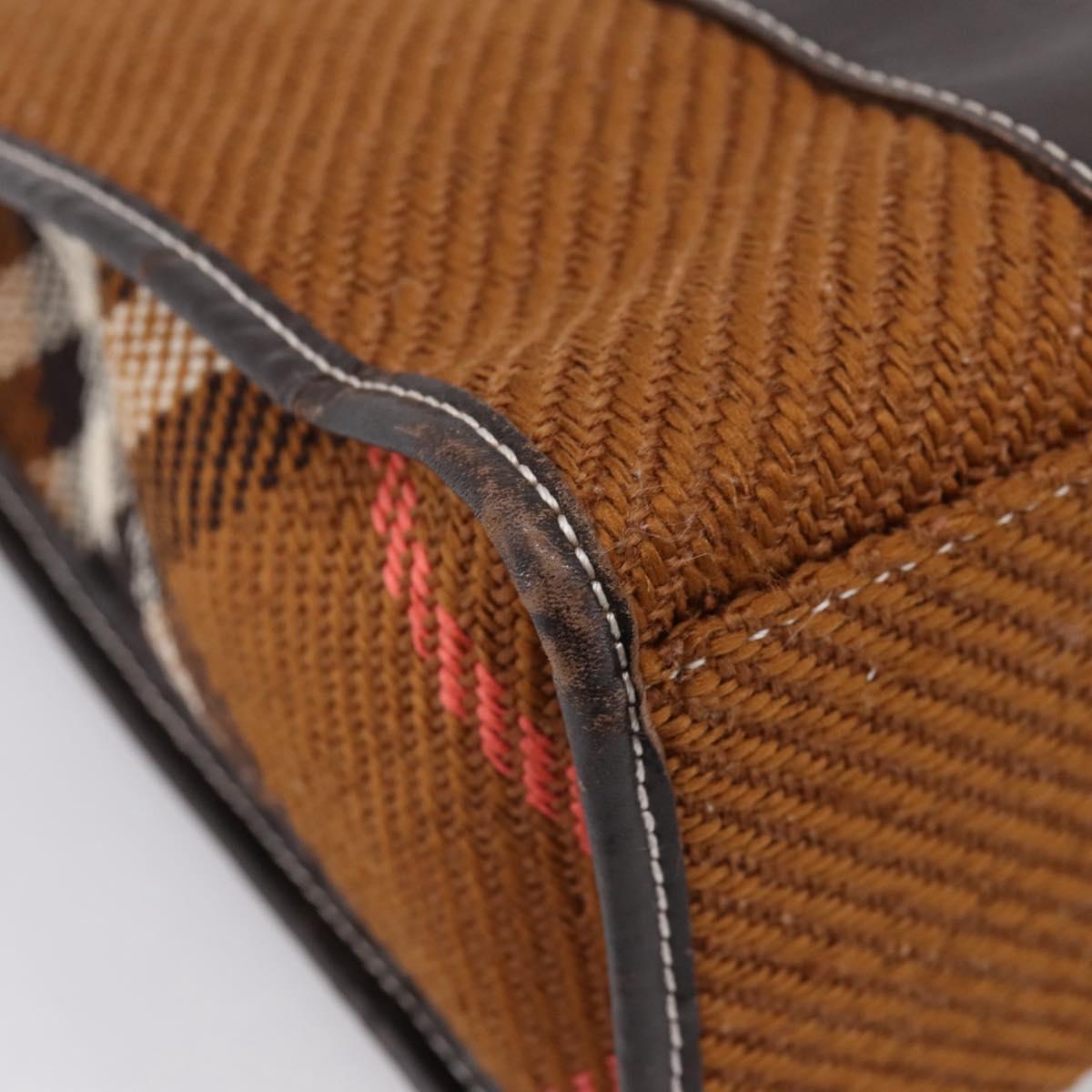 BURBERRY Nova Check Blue Label Hand Bag Wool Brown Gold Auth bs36933