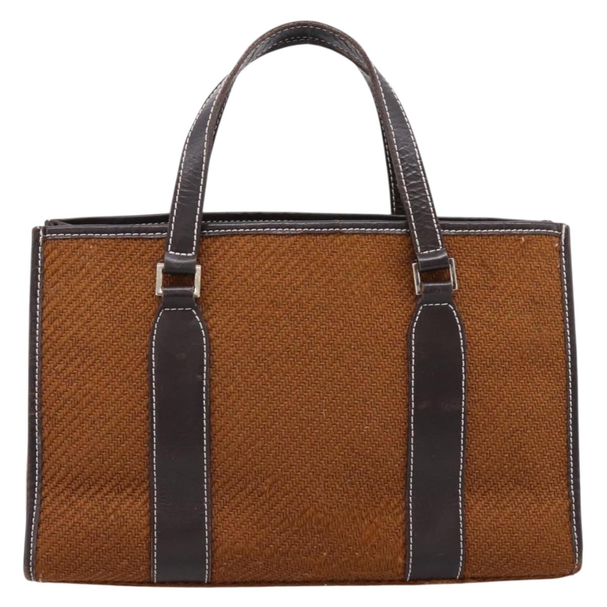 BURBERRY Nova Check Blue Label Hand Bag Wool Brown Gold Auth bs36933