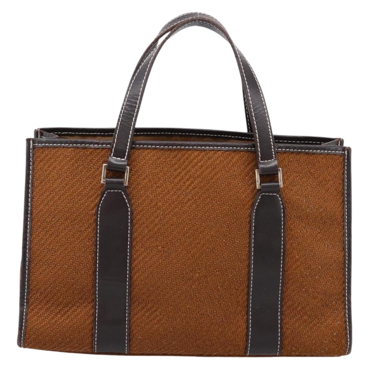 BURBERRY Nova Check Blue Label Hand Bag Wool Brown Gold Auth bs36933