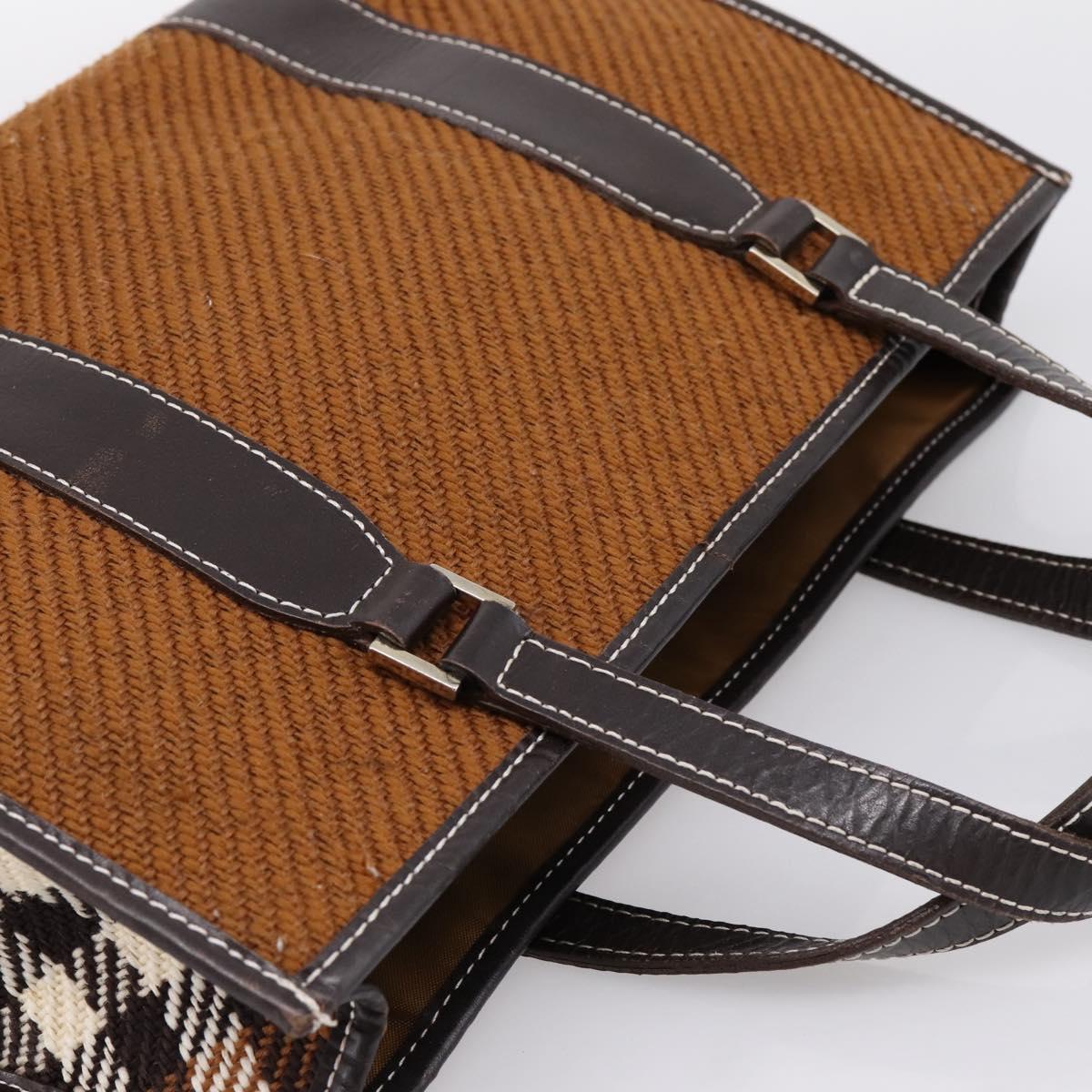BURBERRY Nova Check Blue Label Hand Bag Wool Brown Gold Auth bs36933