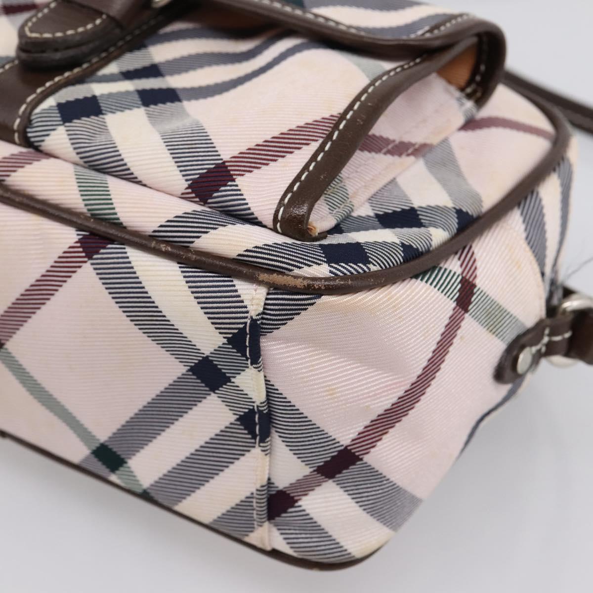 BURBERRY Nova Check Blue Label Shoulder Bag Canvas Beige Silver Auth bs36934