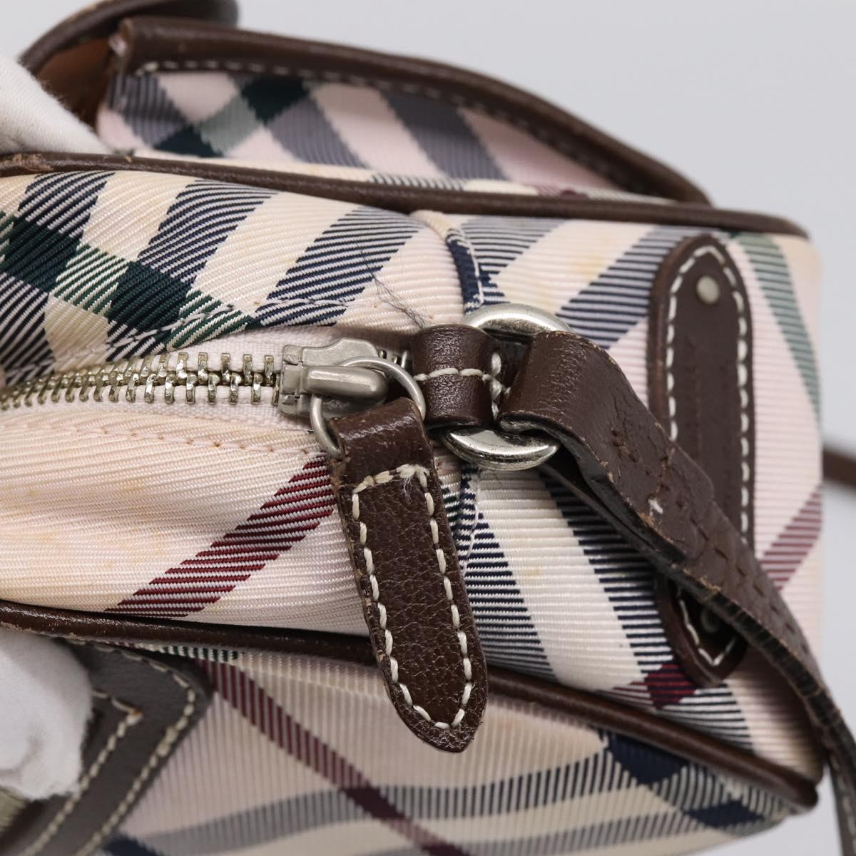 BURBERRY Nova Check Blue Label Shoulder Bag Canvas Beige Silver Auth bs36934