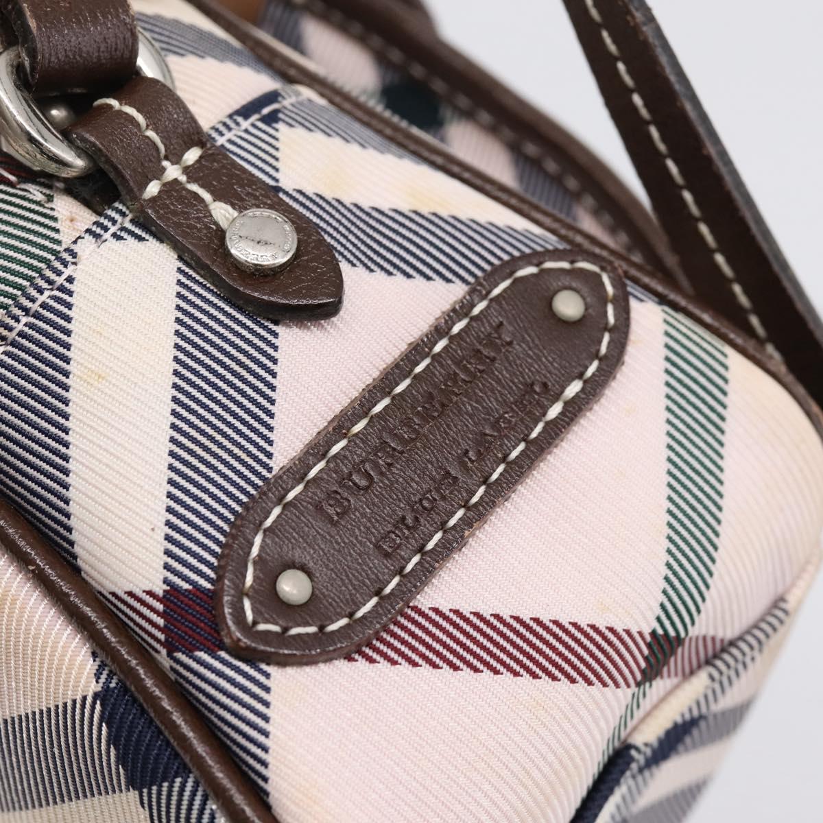 BURBERRY Nova Check Blue Label Shoulder Bag Canvas Beige Silver Auth bs36934