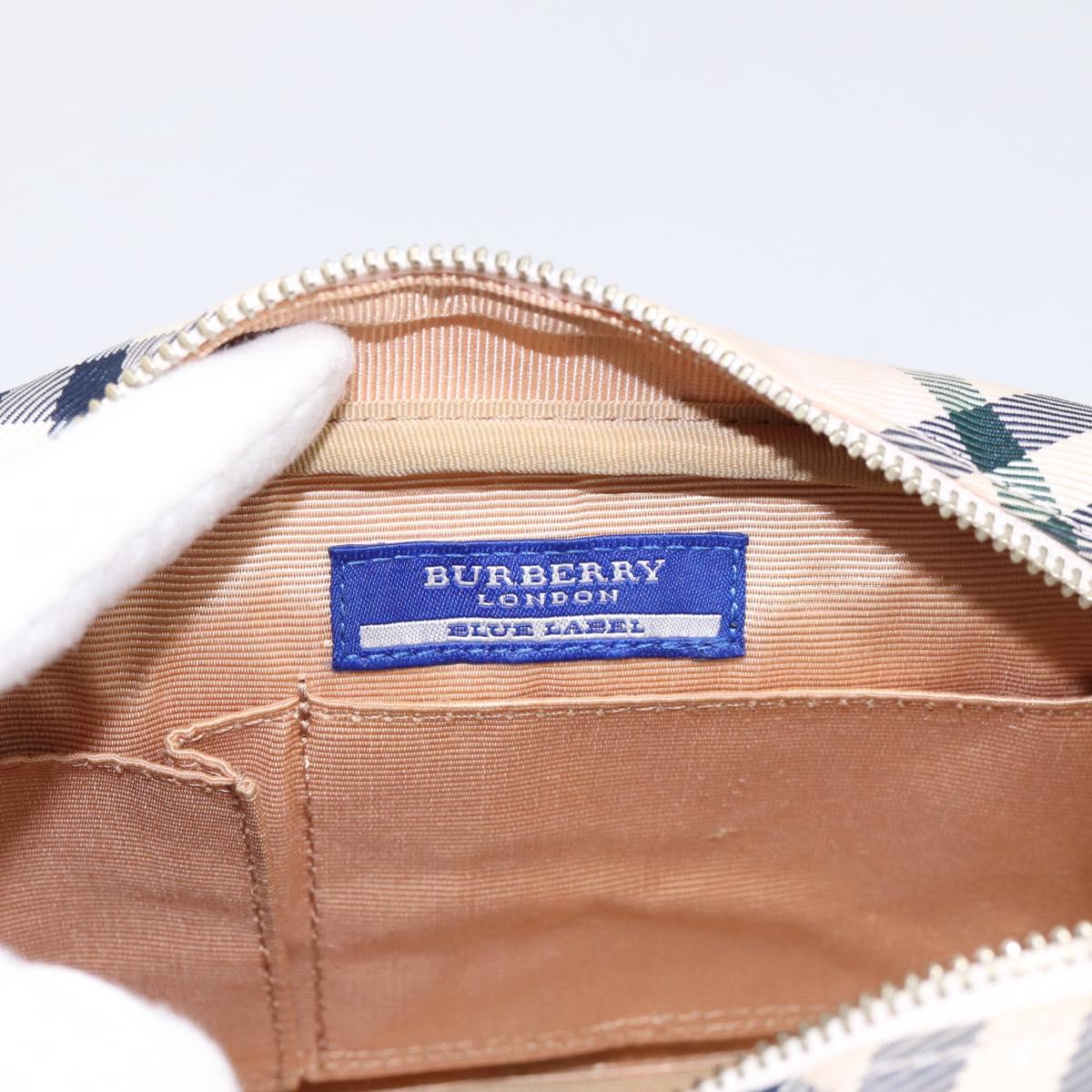 BURBERRY Nova Check Blue Label Shoulder Bag Canvas Beige Silver Auth bs36934