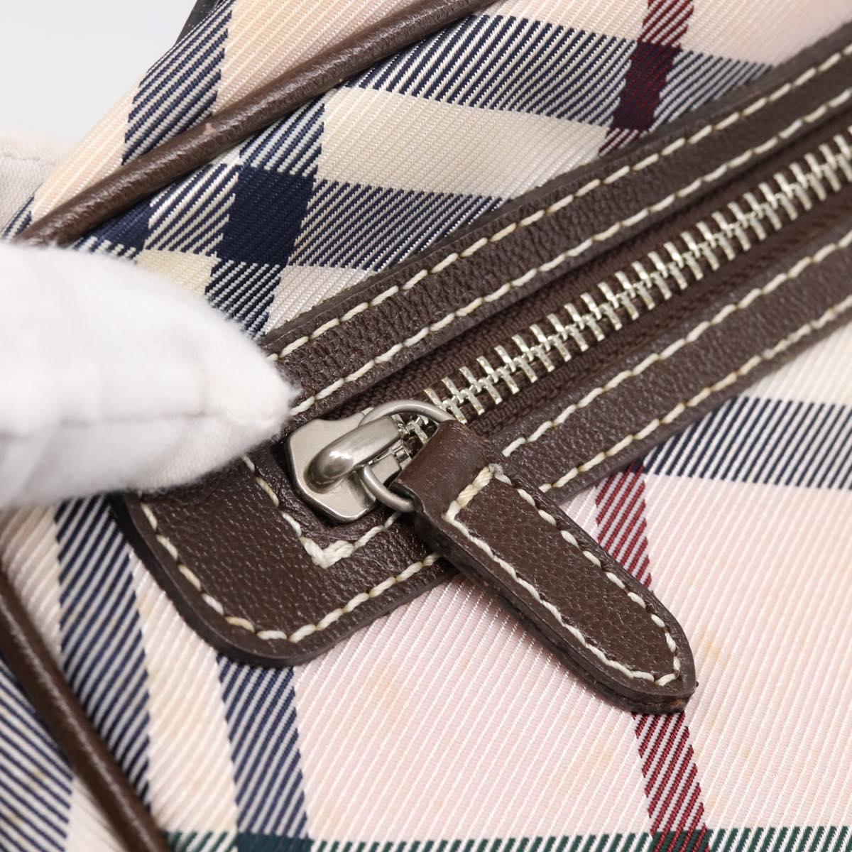 BURBERRY Nova Check Blue Label Shoulder Bag Canvas Beige Silver Auth bs36934
