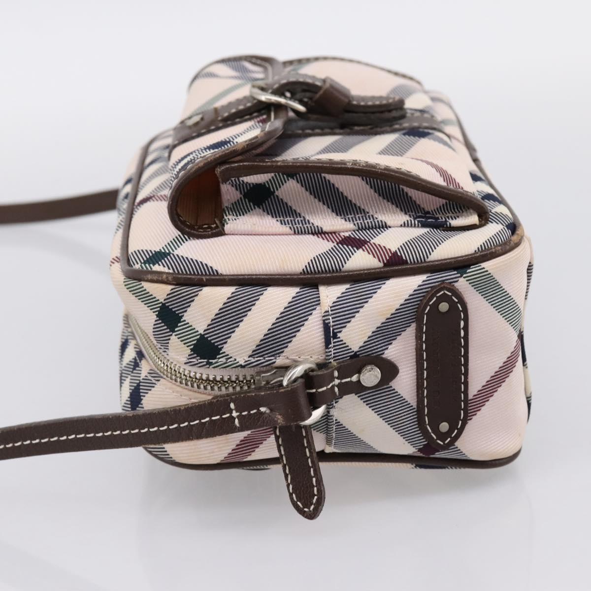 BURBERRY Nova Check Blue Label Shoulder Bag Canvas Beige Silver Auth bs36934