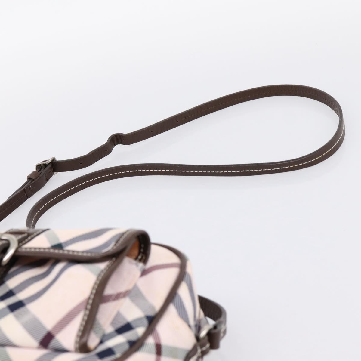 BURBERRY Nova Check Blue Label Shoulder Bag Canvas Beige Silver Auth bs36934