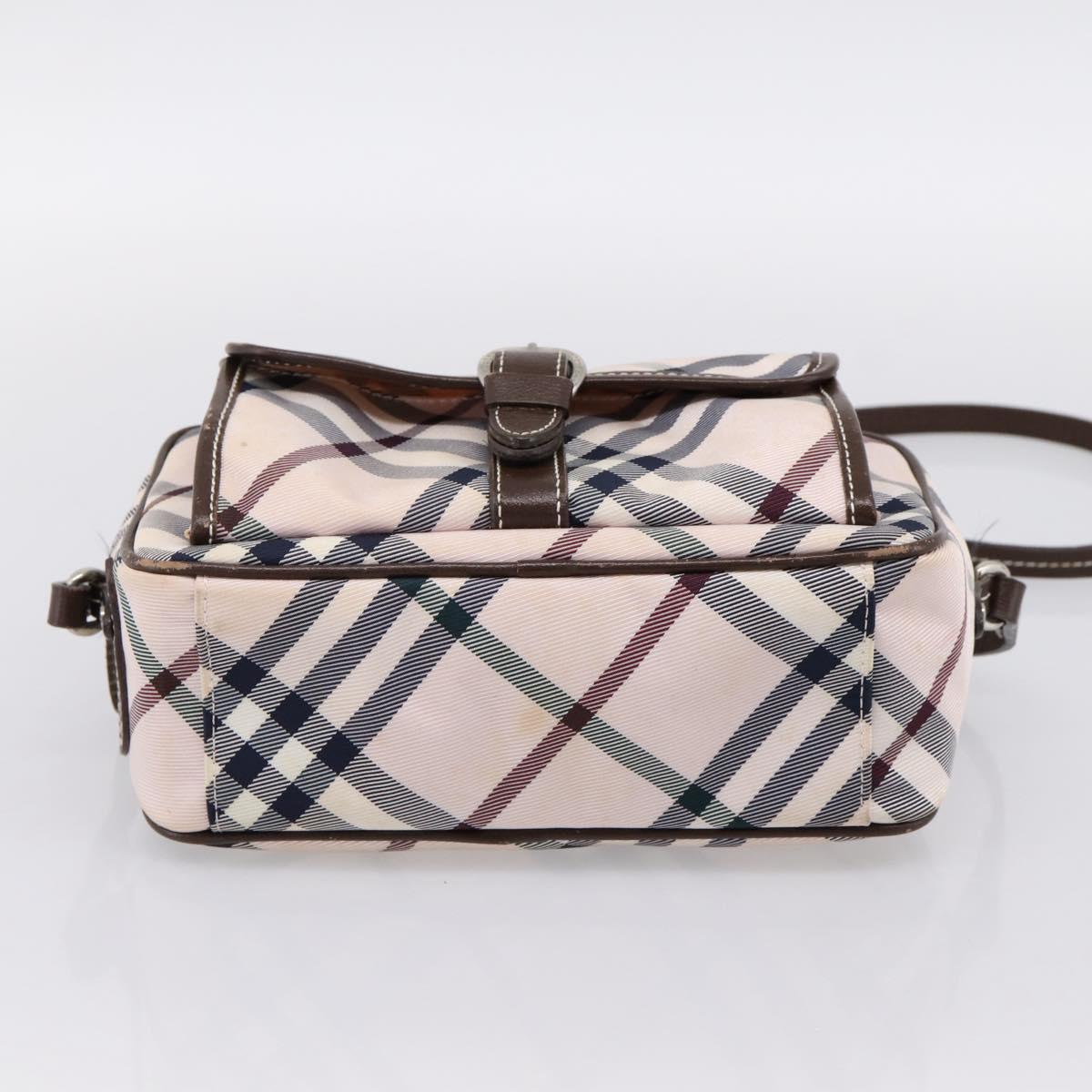 BURBERRY Nova Check Blue Label Shoulder Bag Canvas Beige Silver Auth bs36934